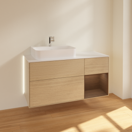 Тумба под раковину Villeroy & Boch Finion 120х50,1 см с подсветкой МДФ шпон дуба/стекло белое матовое G151GNPC