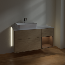 Тумба под раковину Villeroy & Boch Finion 120х50,1 см с подсветкой МДФ шпон дуба/стекло белое матовое G151GNPC