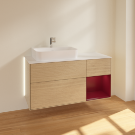 Тумба под раковину Villeroy & Boch Finion 120х50,1 см с подсветкой МДФ шпон дуба/стекло белое матовое G151HBPC