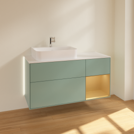 Тумба под раковину Villeroy & Boch Finion 120х50,1 см с подсветкой МДФ оливковый матовый лак/стекло белое матовое G151HFGM