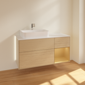 Тумба під раковину Villeroy & Boch Finion 120х50,1 см із підсвічуванням МДФ шпон дуба/скло біле матове G151HFPC