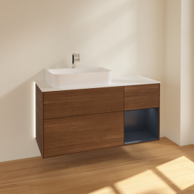 Тумба под раковину Villeroy & Boch Finion 120х50,1 см с подсветкой МДФ шпон грецкого ореха/стекло белое матовое G151HGGN