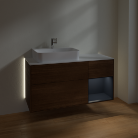 Тумба под раковину Villeroy & Boch Finion 120х50,1 см с подсветкой МДФ шпон грецкого ореха/стекло белое матовое G151HGGN