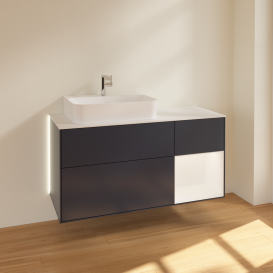 Тумба под раковину Villeroy & Boch Finion 120х50,1 см с подсветкой МДФ темно-синий матовый лак/стекло белое матовое G151MTHG
