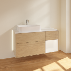 Тумба под раковину Villeroy & Boch Finion 120х50,1 см с подсветкой МДФ шпон дуба/стекло белое матовое G151MTPC