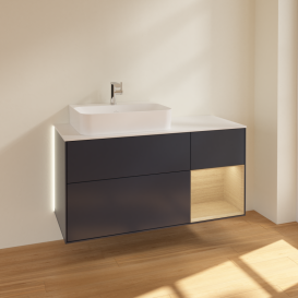 Тумба под раковину Villeroy & Boch Finion 120х50,1 см с подсветкой МДФ темно-синий матовый лак/стекло белое матовое G151PCHG