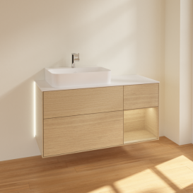 Тумба под раковину Villeroy & Boch Finion 120х50,1 см с подсветкой МДФ шпон дуба/стекло белое матовое G151PCPC