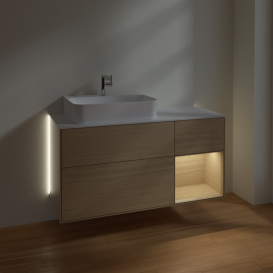 Тумба под раковину Villeroy & Boch Finion 120х50,1 см с подсветкой МДФ шпон дуба/стекло белое матовое G151PCPC