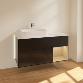 Тумба под раковину Villeroy & Boch Finion 120х50,1 см с подсветкой МДФ черный матовый лак/стекло белое матовое G151PCPD