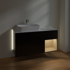 Тумба под раковину Villeroy & Boch Finion 120х50,1 см с подсветкой МДФ черный матовый лак/стекло белое матовое G151PCPD