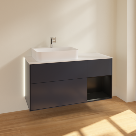 Тумба под раковину Villeroy & Boch Finion 120х50,1 см с подсветкой МДФ темно-синий матовый лак/стекло белое матовое G151PDHG