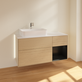 Тумба под раковину Villeroy & Boch Finion 120х50,1 см с подсветкой МДФ шпон дуба/стекло белое матовое G151PDPC