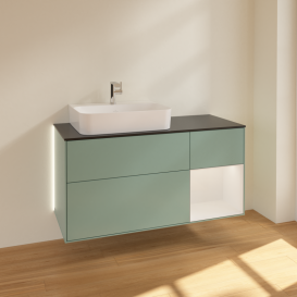 Тумба под раковину Villeroy & Boch Finion 120х50,1 см с подсветкой МДФ оливковый матовый лак/стекло черное матовое G152GFGM