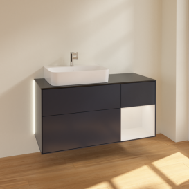 Тумба под раковину Villeroy & Boch Finion 120х50,1 см с подсветкой МДФ темно-синий матовый лак/стекло черное матовое G152GFHG