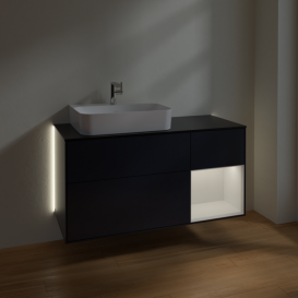 Тумба под раковину Villeroy & Boch Finion 120х50,1 см с подсветкой МДФ темно-синий матовый лак/стекло черное матовое G152GFHG