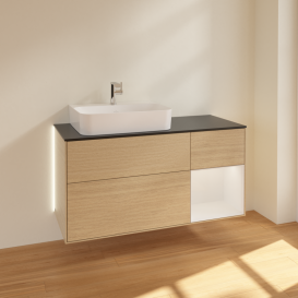 Тумба под раковину Villeroy & Boch Finion 120х50,1 см с подсветкой МДФ шпон дуба/стекло черное матовое G152GFPC