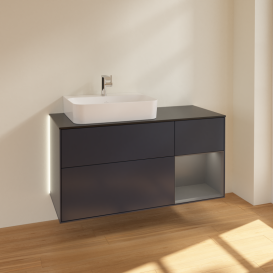 Тумба под раковину Villeroy & Boch Finion 120х50,1 см с подсветкой МДФ темно-синий матовый лак/стекло черное матовое G152GKHG