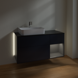 Тумба под раковину Villeroy & Boch Finion 120х50,1 см с подсветкой МДФ темно-синий матовый лак/стекло черное матовое G152GKHG