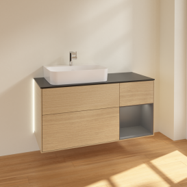 Тумба под раковину Villeroy & Boch Finion 120х50,1 см с подсветкой МДФ шпон дуба/стекло черное матовое G152GKPC