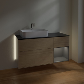 Тумба под раковину Villeroy & Boch Finion 120х50,1 см с подсветкой МДФ шпон дуба/стекло черное матовое G152GKPC