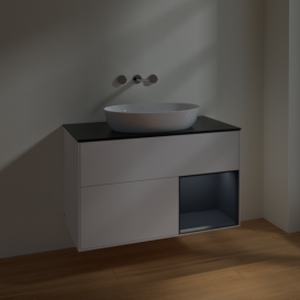 Тумба под раковину Villeroy & Boch Finion 100х50,1 см с подсветкой МДФ белый матовый лак/стекло черное матовое FA22HGMT