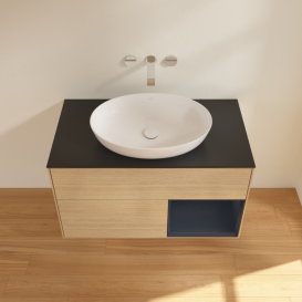 Тумба под раковину Villeroy & Boch Finion 100х50,1 см с подсветкой МДФ шпон дуба/стекло черное матовое FA22HGPC