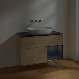 Тумба под раковину Villeroy & Boch Finion 100х50,1 см с подсветкой МДФ шпон дуба/стекло черное матовое FA22HGPC