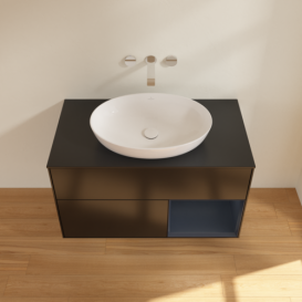 Тумба под раковину Villeroy & Boch Finion 100х50,1 см с подсветкой МДФ черный матовый лак/стекло черное матовое FA22HGPD