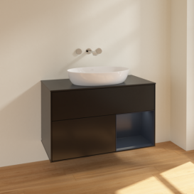 Тумба под раковину Villeroy & Boch Finion 100х50,1 см с подсветкой МДФ черный матовый лак/стекло черное матовое FA22HGPD