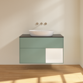 Тумба под раковину Villeroy & Boch Finion 100х50,1 см с подсветкой МДФ оливковый матовый лак/стекло черное матовое FA22MTGM