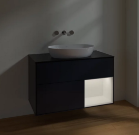 Тумба под раковину Villeroy & Boch Finion 100х50,1 см с подсветкой МДФ темно-синий матовый лак/стекло черное матовое FA22MTHG