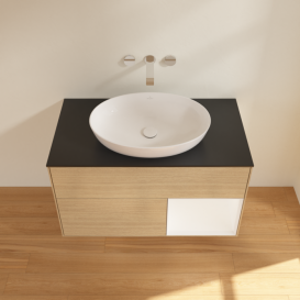 Тумба под раковину Villeroy & Boch Finion 100х50,1 см с подсветкой МДФ шпон дуба/стекло черное матовое FA22MTPC