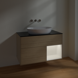 Тумба под раковину Villeroy & Boch Finion 100х50,1 см с подсветкой МДФ шпон дуба/стекло черное матовое FA22MTPC