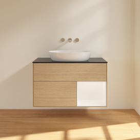 Тумба под раковину Villeroy & Boch Finion 100х50,1 см с подсветкой МДФ шпон дуба/стекло черное матовое FA22MTPC