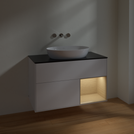 Тумба под раковину Villeroy & Boch Finion 100х50,1 см с подсветкой МДФ глянцевый белый лак/стекло черное матовое FA22PCGF