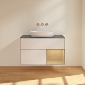 Тумба под раковину Villeroy & Boch Finion 100х50,1 см с подсветкой МДФ глянцевый белый лак/стекло черное матовое FA22PCGF