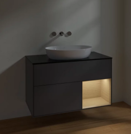 Тумба под раковину Villeroy & Boch Finion 100х50,1 см с подсветкой МДФ антрацит матовый лак/стекло черное матовое FA22PCGK