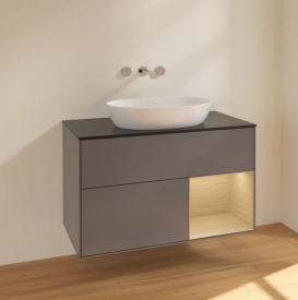 Тумба под раковину Villeroy & Boch Finion 100х50,1 см с подсветкой МДФ антрацит матовый лак/стекло черное матовое FA22PCGK