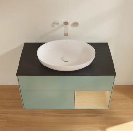 Тумба под раковину Villeroy & Boch Finion 100х50,1 см с подсветкой МДФ оливковый матовый лак/стекло черное матовое FA22PCGM