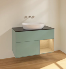 Тумба под раковину Villeroy & Boch Finion 100х50,1 см с подсветкой МДФ оливковый матовый лак/стекло черное матовое FA22PCGM