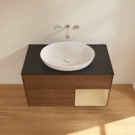 Тумба под раковину Villeroy & Boch Finion 100х50,1 см с подсветкой МДФ шпон грецкого ореха/стекло черное матовое FA22PCGN