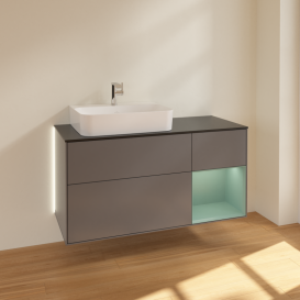 Тумба под раковину Villeroy & Boch Finion 120х50,1 см с подсветкой МДФ антрацит матовый лак/стекло черное матовое G152GMGK