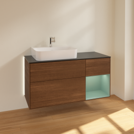 Тумба под раковину Villeroy & Boch Finion 120х50,1 см с подсветкой МДФ шпон грецкого ореха/стекло черное матовое G152GMGN