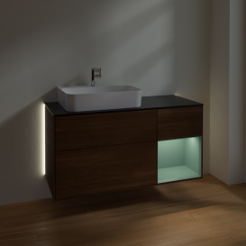 Тумба под раковину Villeroy & Boch Finion 120х50,1 см с подсветкой МДФ шпон грецкого ореха/стекло черное матовое G152GMGN