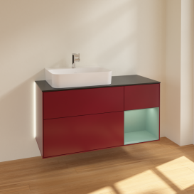 Тумба под раковину Villeroy & Boch Finion 120х50,1 см с подсветкой МДФ пион матовый лак/стекло черное матовое G152GMHB