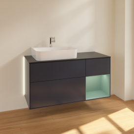 Тумба под раковину Villeroy & Boch Finion 120х50,1 см с подсветкой МДФ темно-синий матовый лак/стекло черное матовое G152GMHG