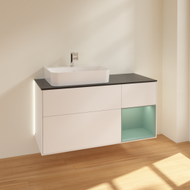 Тумба под раковину Villeroy & Boch Finion 120х50,1 см с подсветкой МДФ белый матовый лак/стекло черное матовое G152GMMT