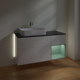 Тумба под раковину Villeroy & Boch Finion 120х50,1 см с подсветкой МДФ белый матовый лак/стекло черное матовое G152GMMT