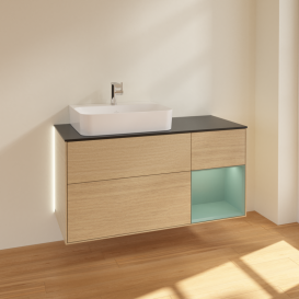 Тумба под раковину Villeroy & Boch Finion 120х50,1 см с подсветкой МДФ шпон дуба/стекло черное матовое G152GMPC