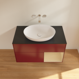 Тумба под раковину Villeroy & Boch Finion 100х50,1 см с подсветкой МДФ пион матовый лак/стекло черное матовое FA22PCHB